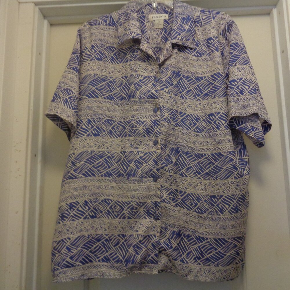 BOGARI SOFT SILK TROPICAL ISLAND GIRL BLOUSE SHIRT L